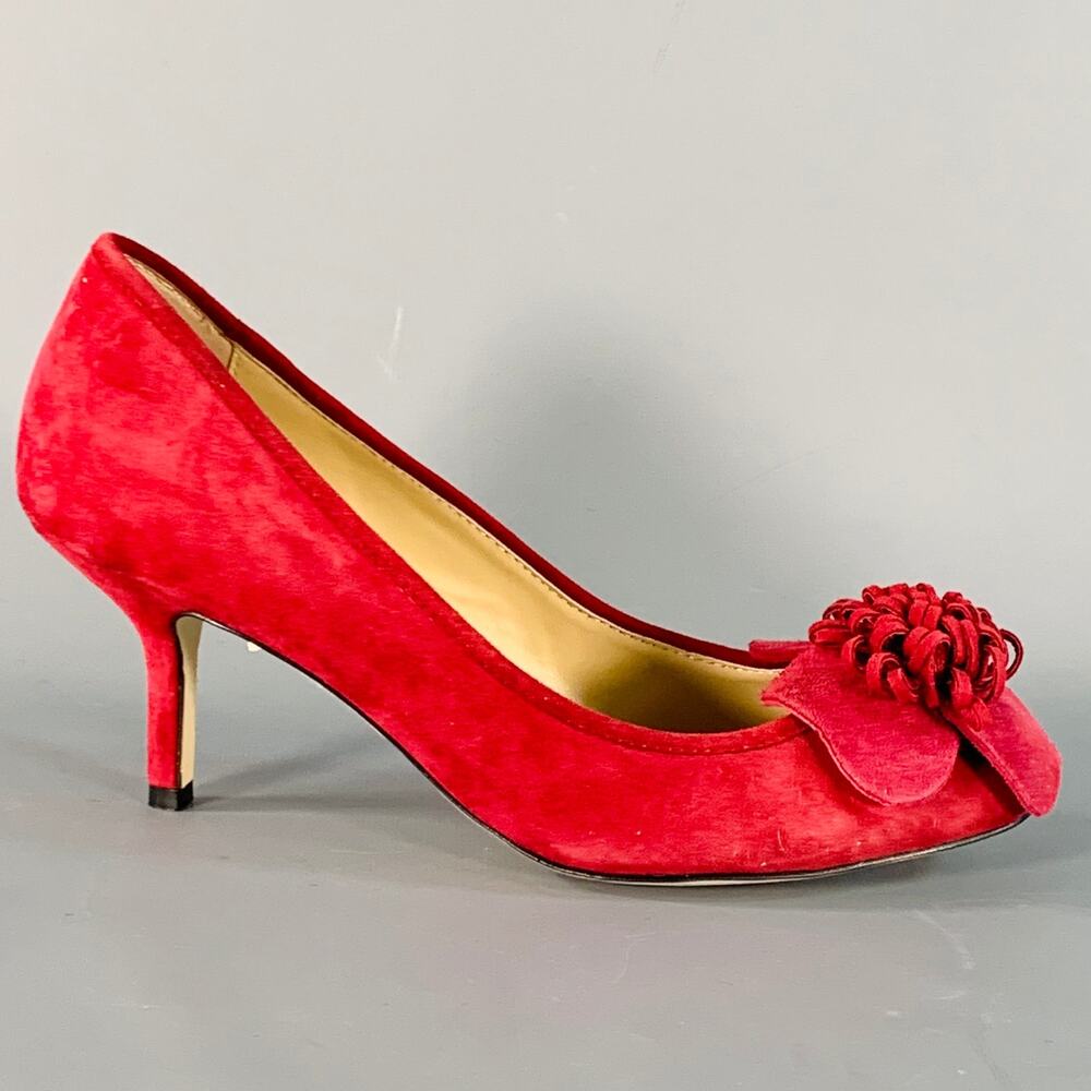 KATE SPADE Size 7.5 Burgundy Suede Floral Applique Kitten Heel Pumps - Picture 2 of 8